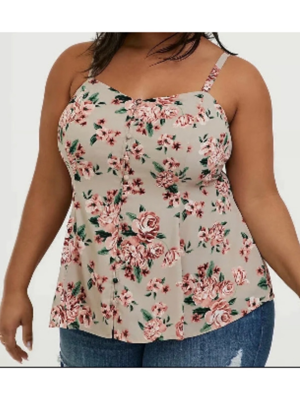 🔴 4/$15 Torrid Women’s 2X Taupe & Pink Floral Smocked Adjustable Tank Top EUC